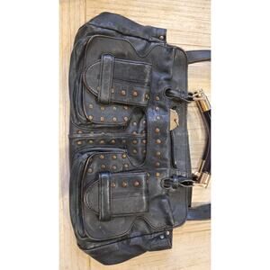 Chloé Saskia Shoulder Bag Womens Black Studded Double Straps Resin Leather Y2K